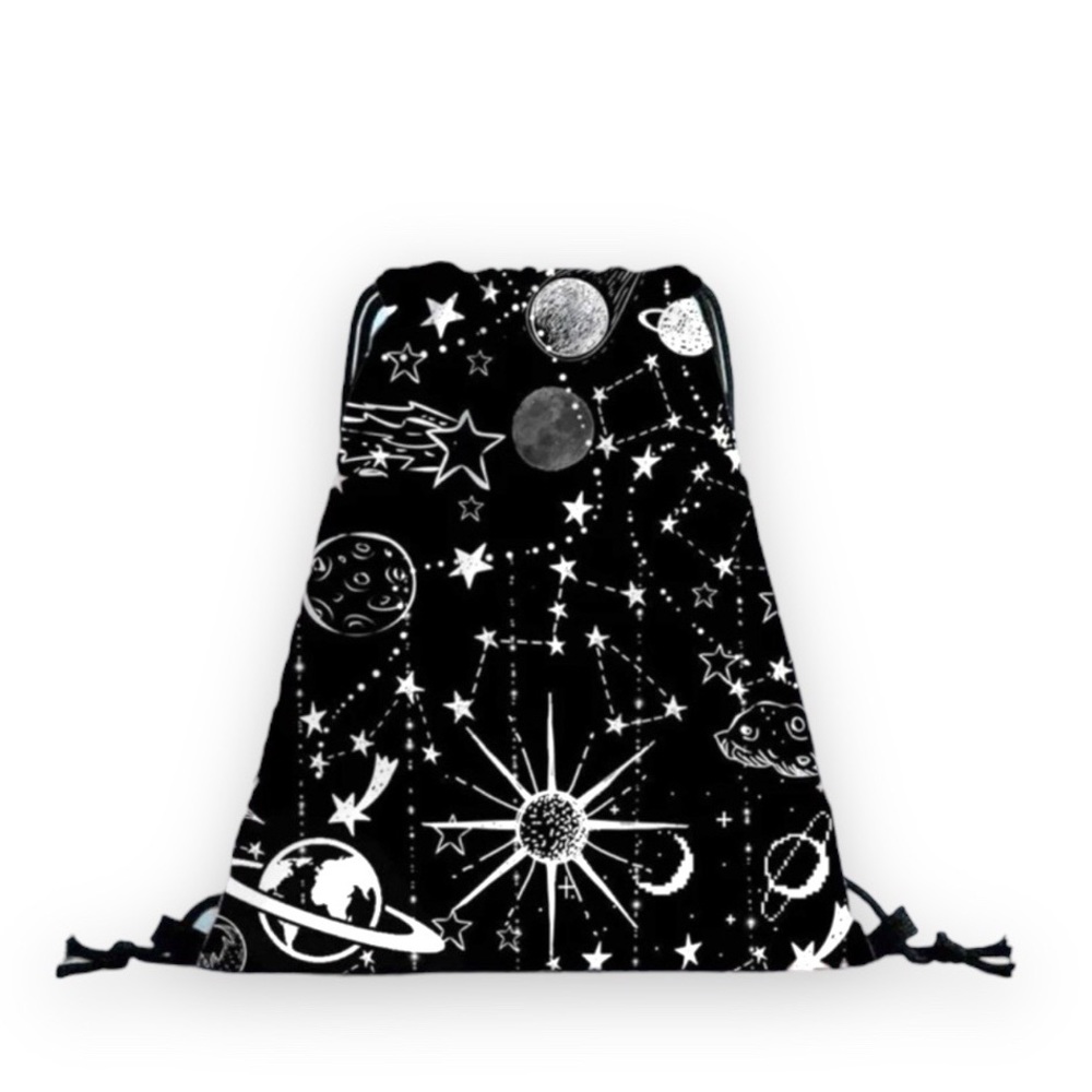 New Celestial Handmade Black White Drawstring Backpack Cinch Bag Water Resistant - Picture 2 of 12